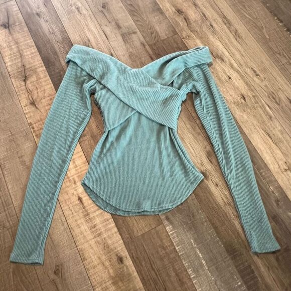 Free People Marley Off the Shoulder Rib Top in Juniper Berry size m - Picture 2 of 10